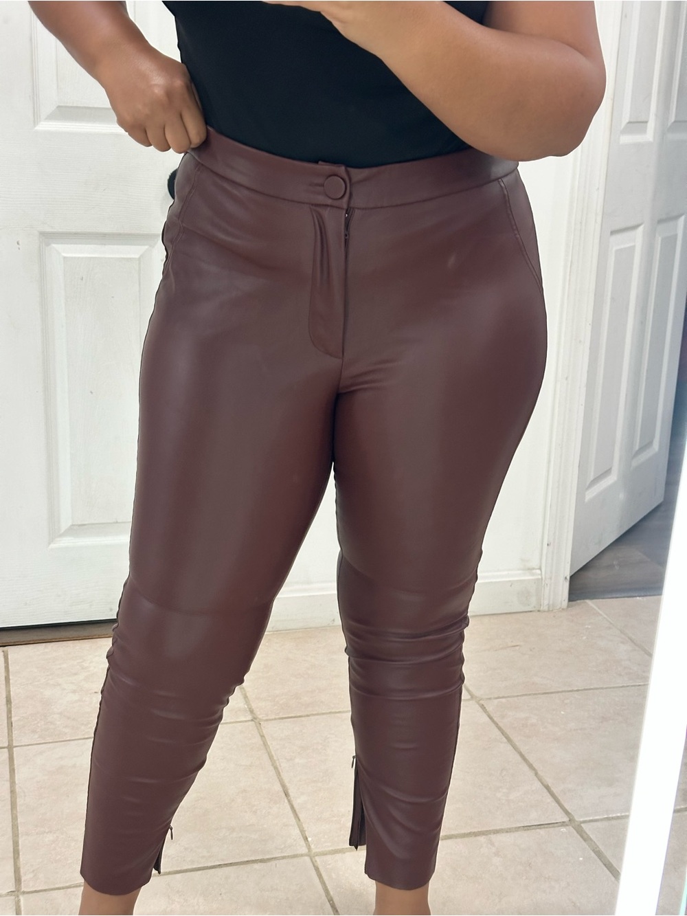 Primark Faux Leather Cropped Pants in Deep Burgundy